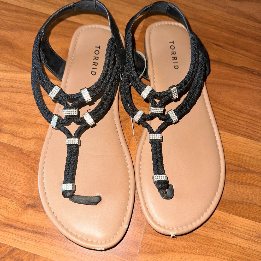 Torrid Black Braided Sandals with Sparkling Accents